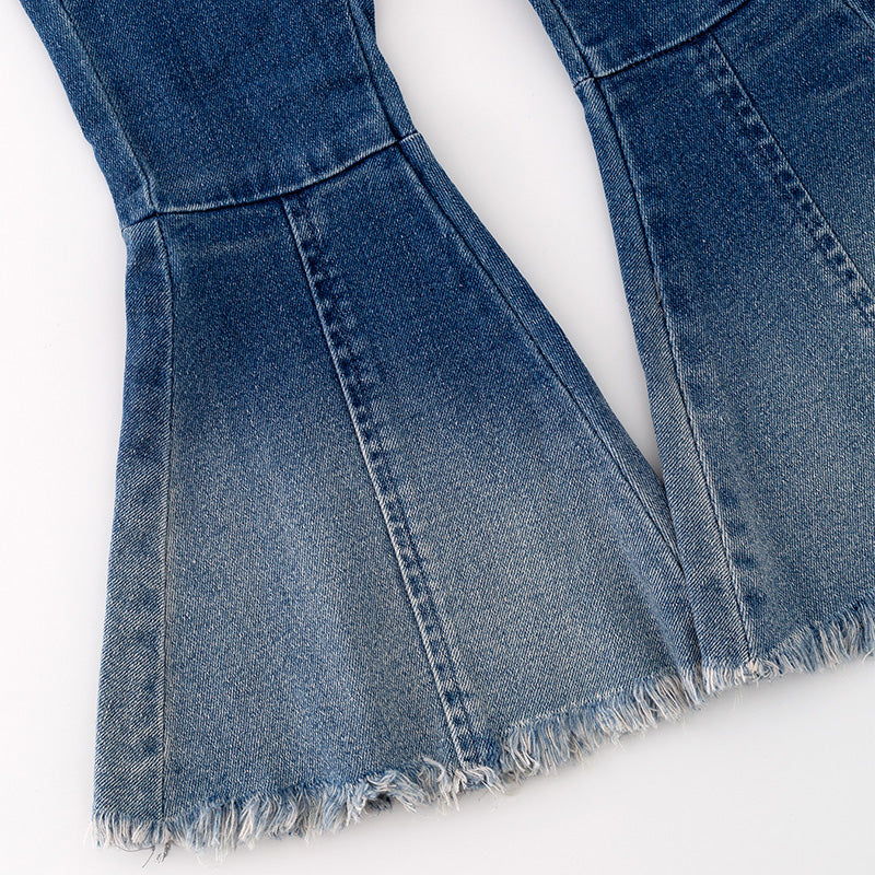 (In Stock G29-3-2)Girls Blue Elastic Jeans
