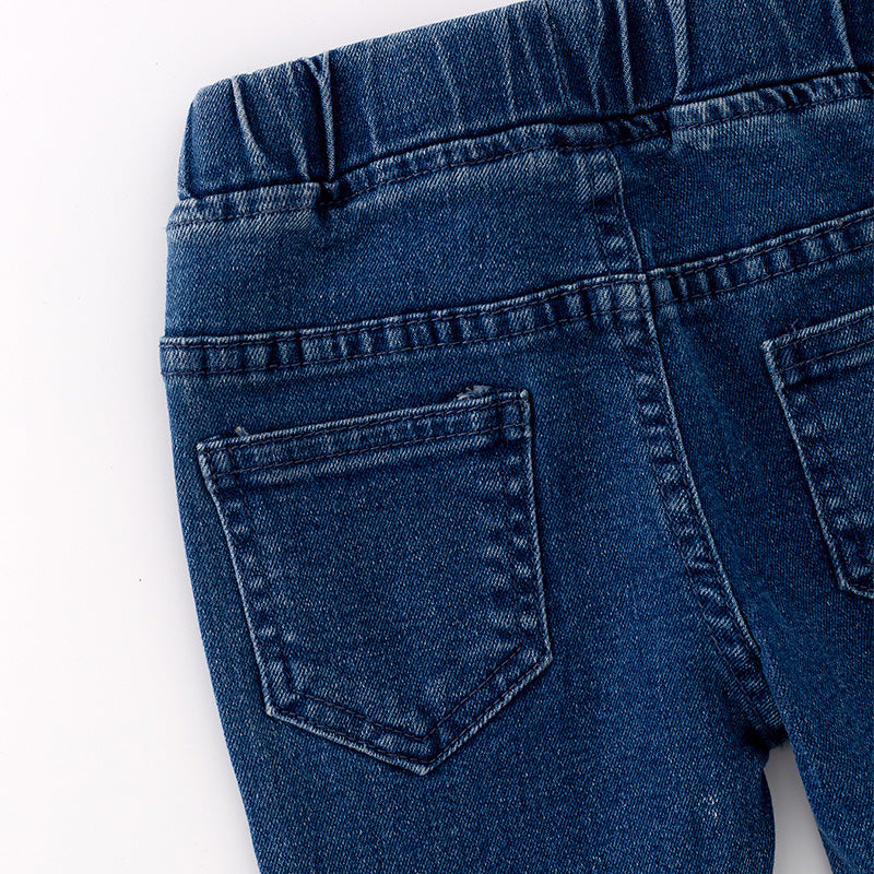 (In Stock G29-3-2)Girls Blue Elastic Jeans