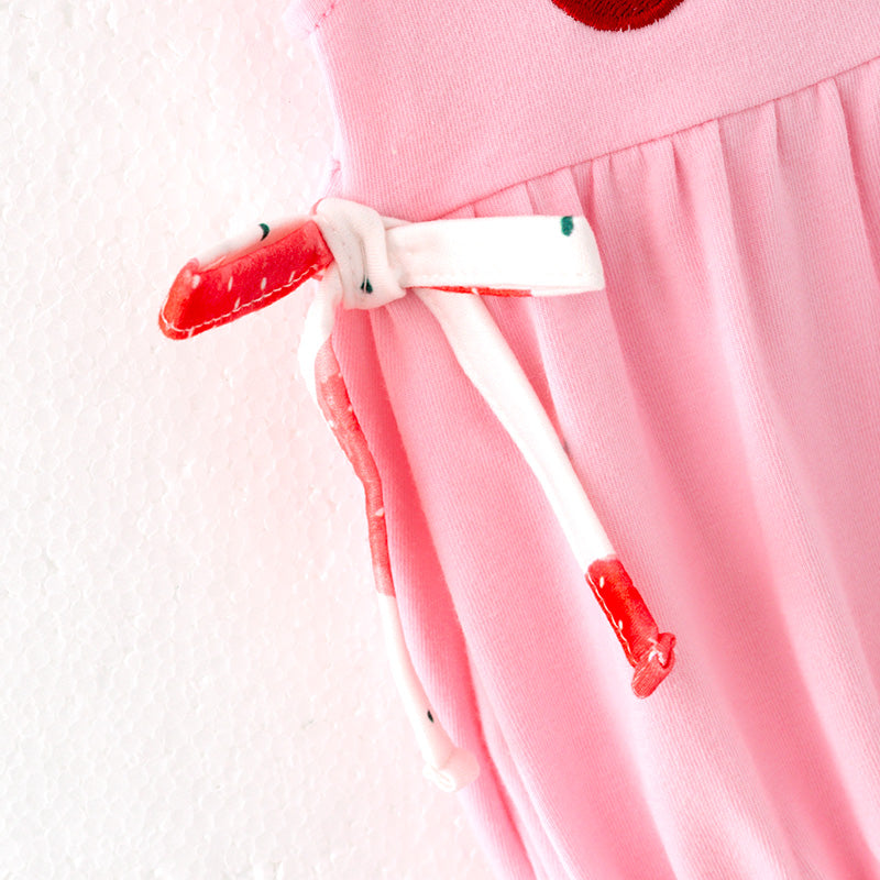 (In Stock)One Pack(4 Pieces total) Sale Toddler Girls Spring and Summer Strawberry Embroidery Romper