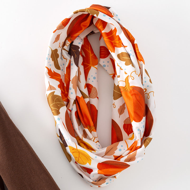 (In Stock)Girls Fall Brown Cotton Top Leaves Print Pants Set with Scarf