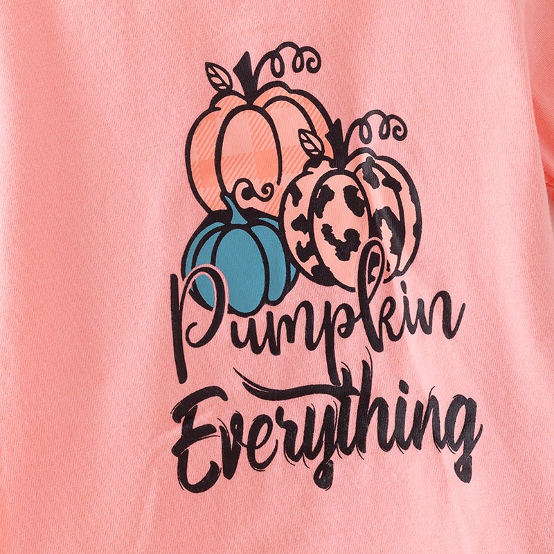 (In Stock)Girls Halloween&Thanksgiving Pumpkin Print Outfit Set