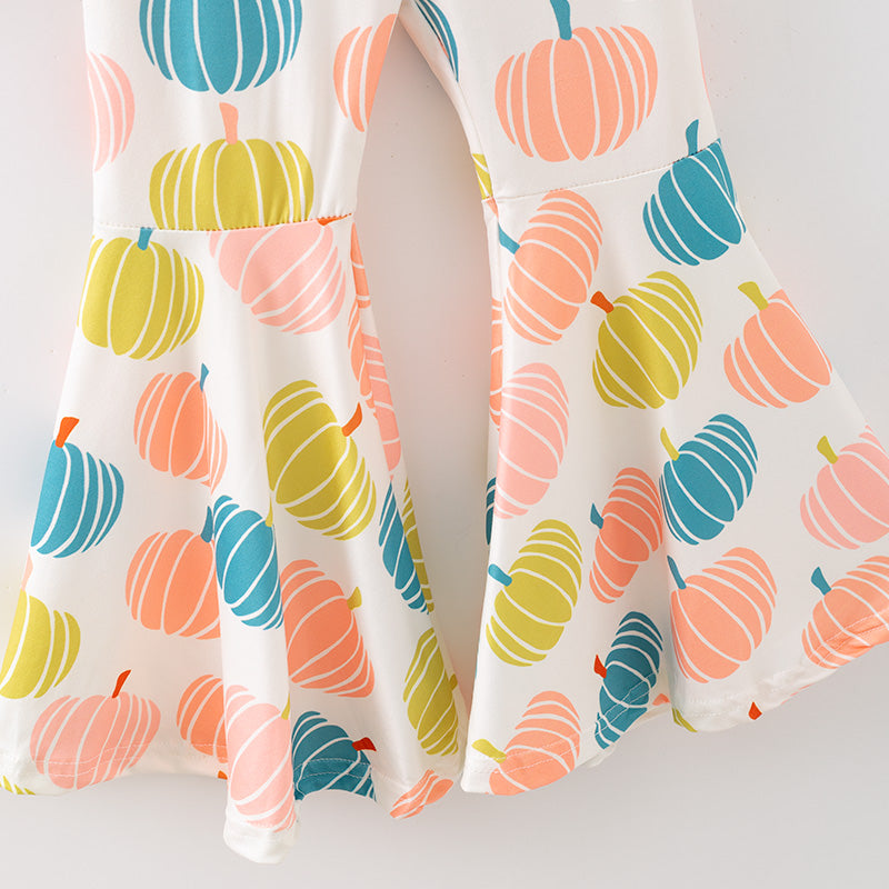 (In Stock)Girls Halloween&Thanksgiving Pumpkin Print Outfit Set