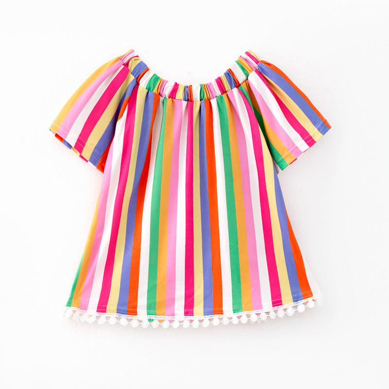 (In Stock)Girls Spring and Summer Colorful One-shoulder Top