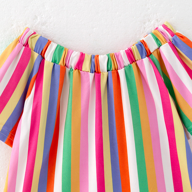 (In Stock)Girls Spring and Summer Colorful One-shoulder Top