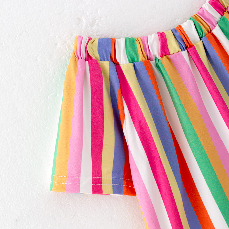 (In Stock)Girls Spring and Summer Colorful One-shoulder Top