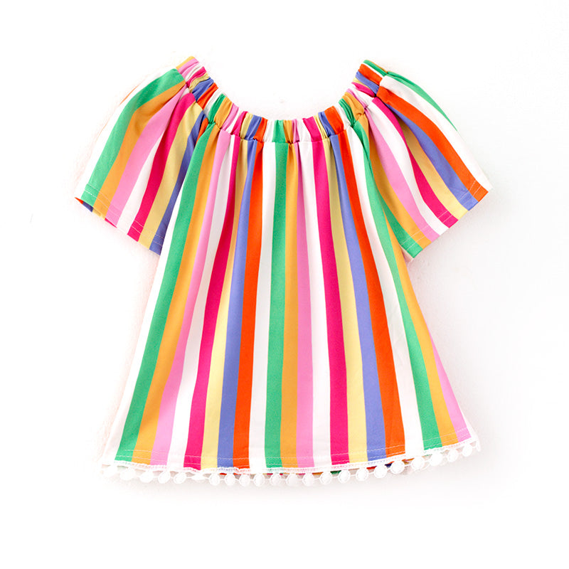 (In Stock)Girls Spring and Summer Colorful One-shoulder Top