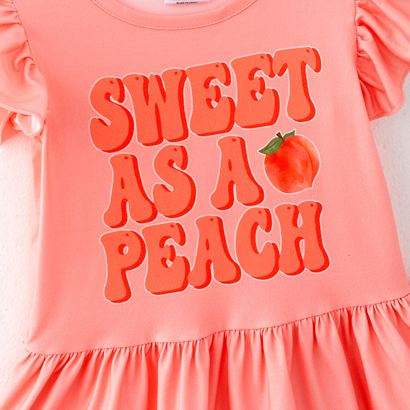 (In Stock)Girls Spring and Summer Peach Print Outfit Set