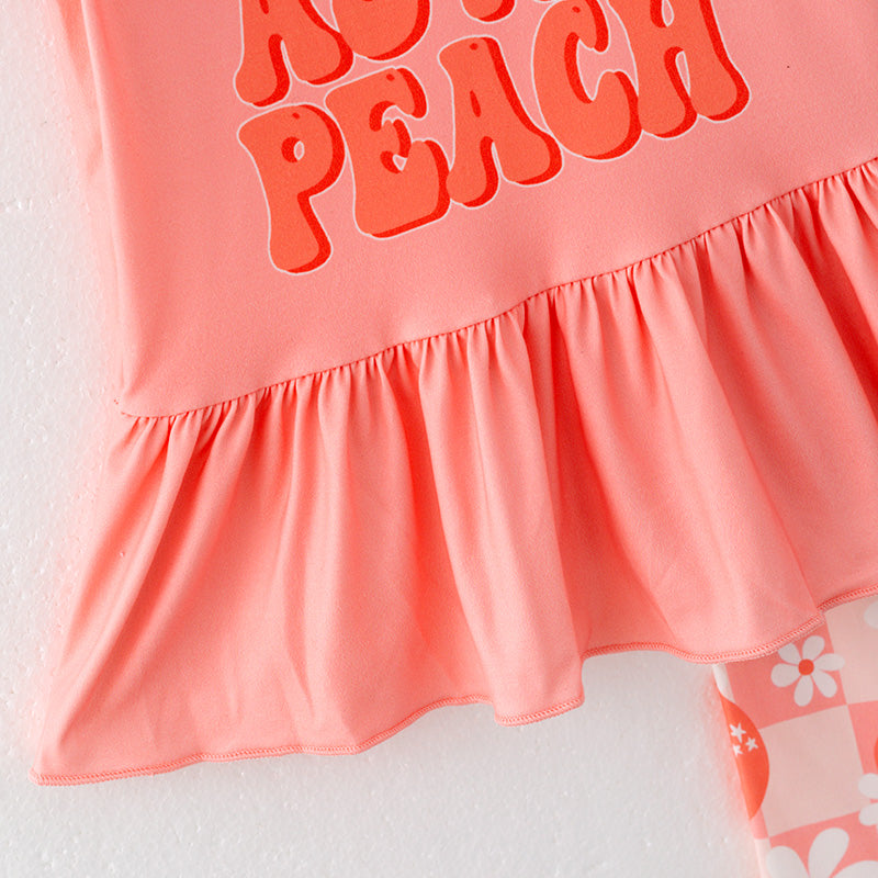 (In Stock)Girls Spring and Summer Peach Print Outfit Set