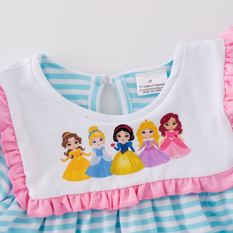 (In Stock)Girls Princess Print Blue Stripe Dress