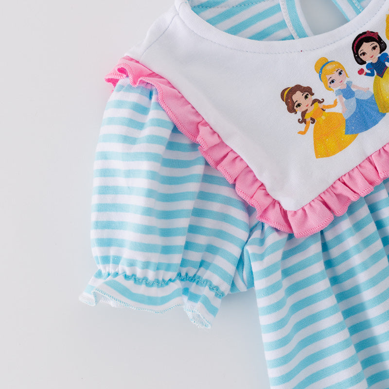 (In Stock)Girls Princess Print Blue Stripe Dress