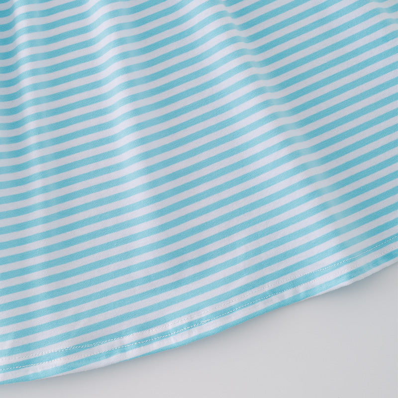 (In Stock)Girls Princess Print Blue Stripe Dress