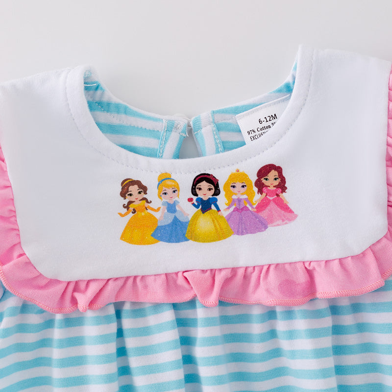(In Stock)Toddler Girls Princess Print Blue Stripe Romper