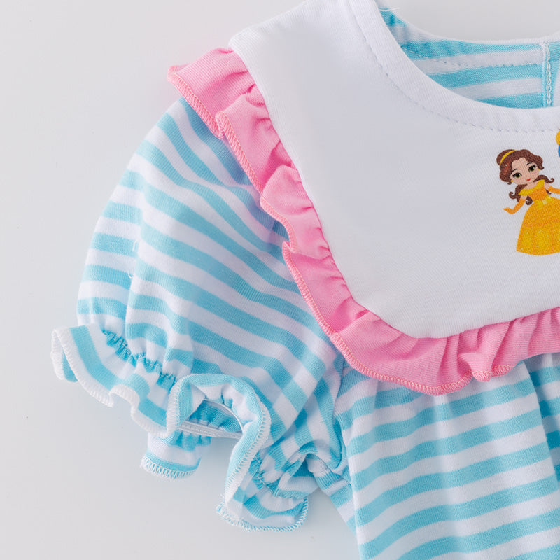 (In Stock)Toddler Girls Princess Print Blue Stripe Romper