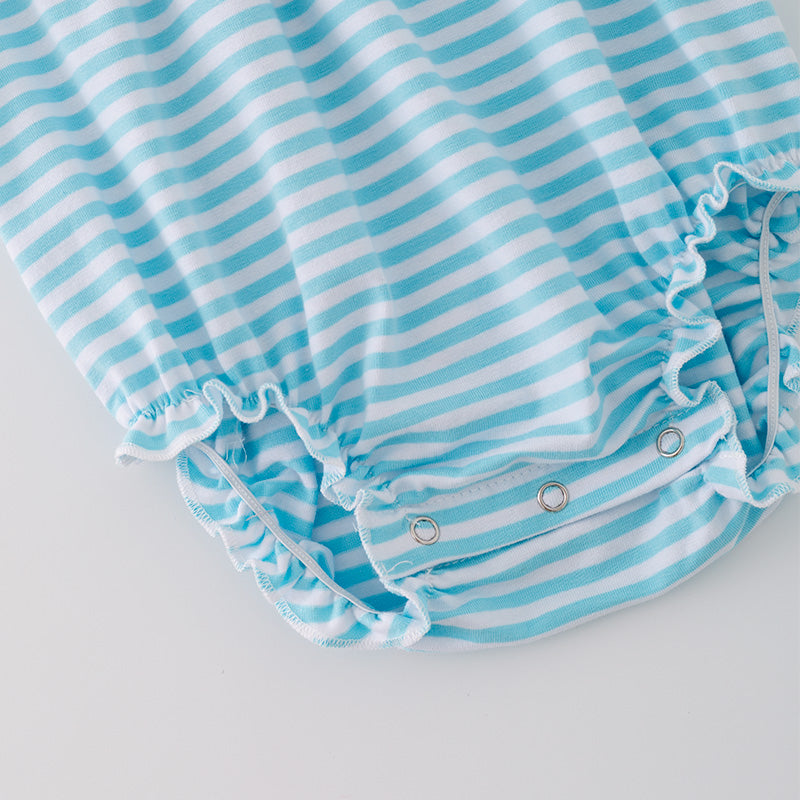 (In Stock)Toddler Girls Princess Print Blue Stripe Romper