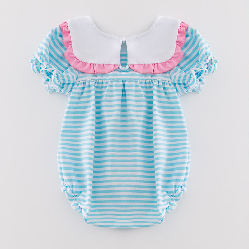 (In Stock)Toddler Girls Princess Print Blue Stripe Romper