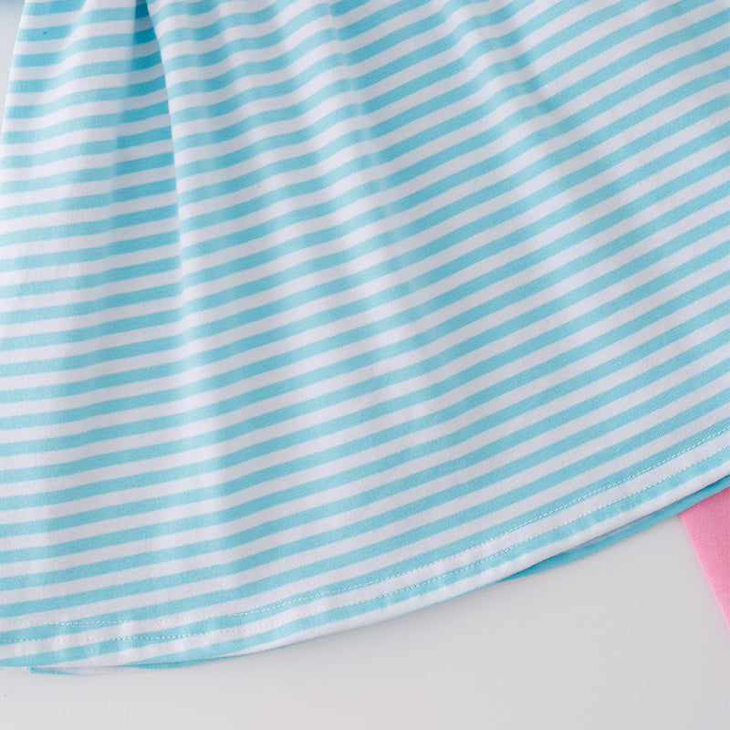(In Stock)Girls Princess Print Blue Stripe Outfit Set
