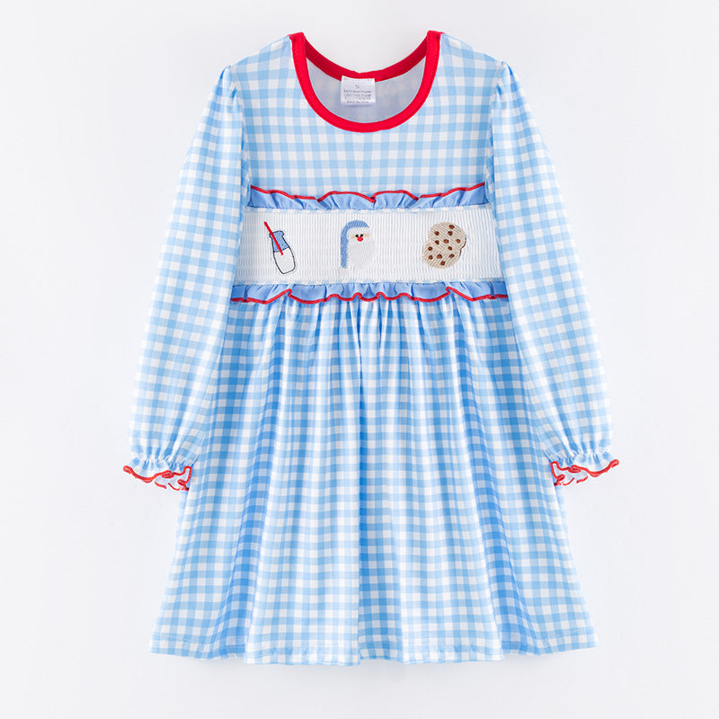 (In Stock)Girls Christmas Embroidery Smocked Dress
