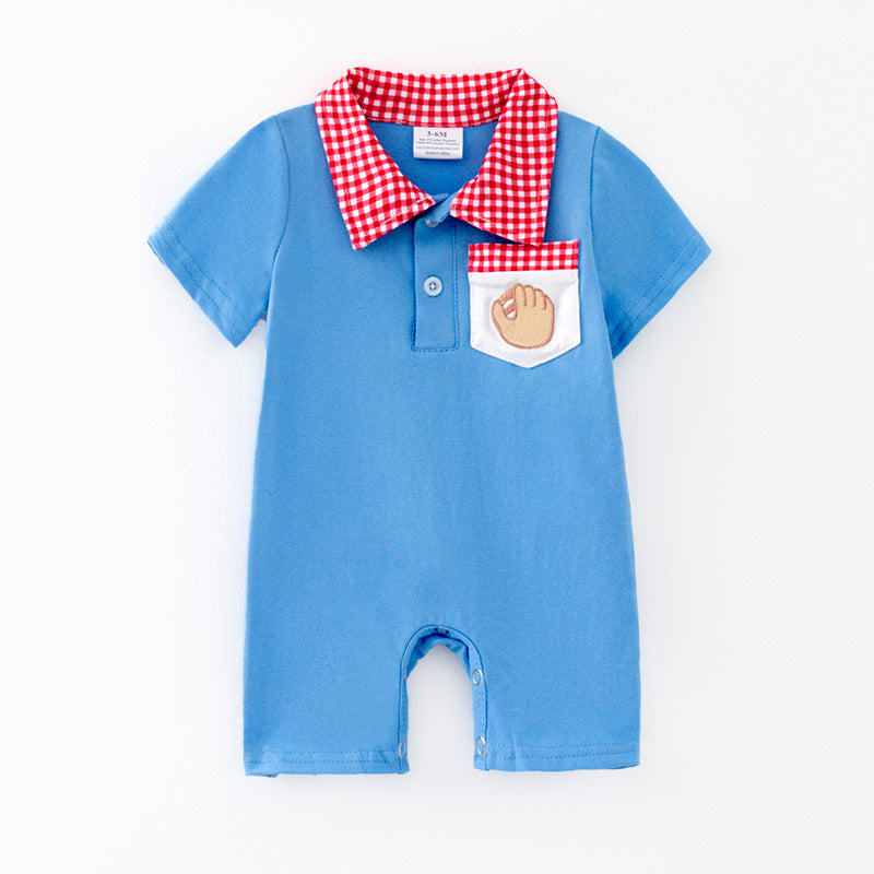 (In Stock)Toddler Boys Spring and Summer Baseball Embroidery Romper