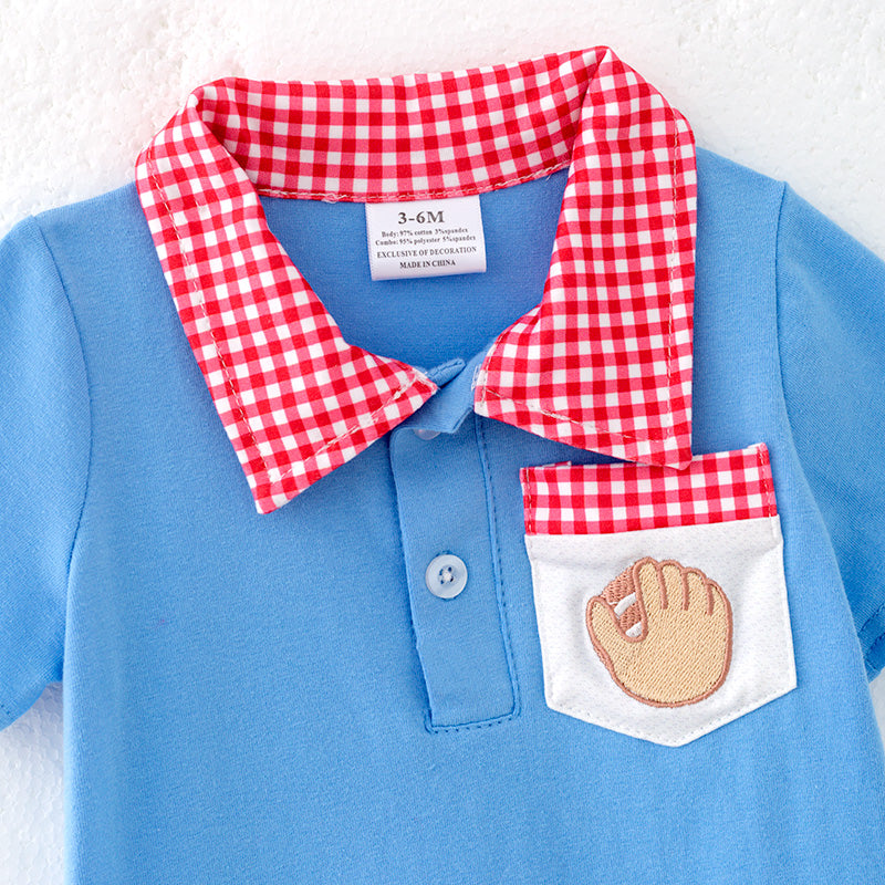 (In Stock)Toddler Boys Spring and Summer Baseball Embroidery Romper