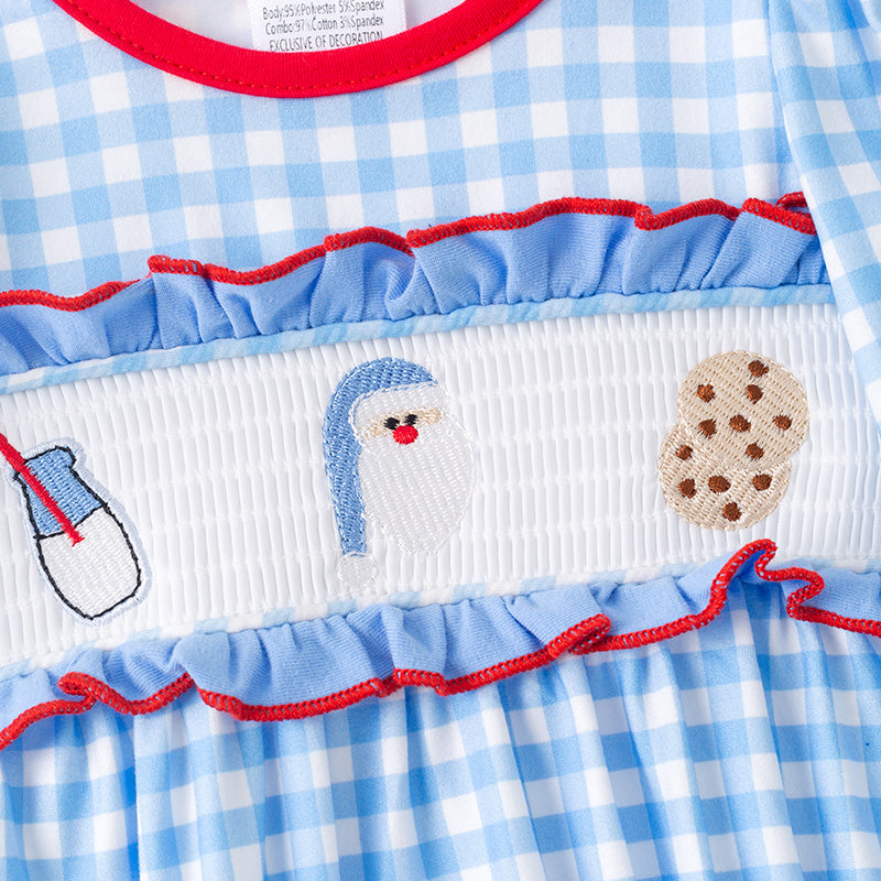 (In Stock)Toddler Girls Christmas Embroidery Smocked Romper