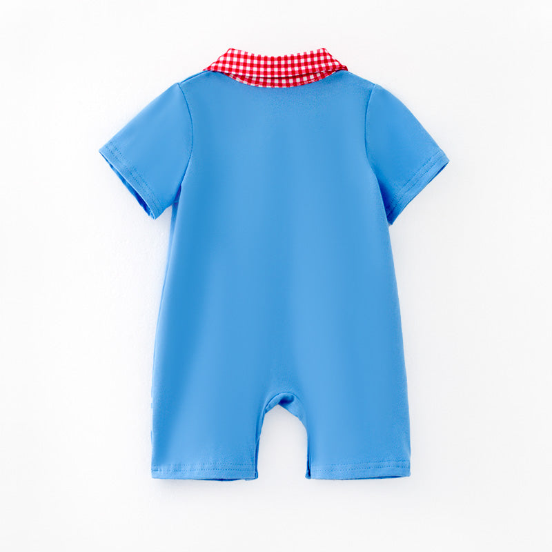 (In Stock)Toddler Boys Spring and Summer Baseball Embroidery Romper
