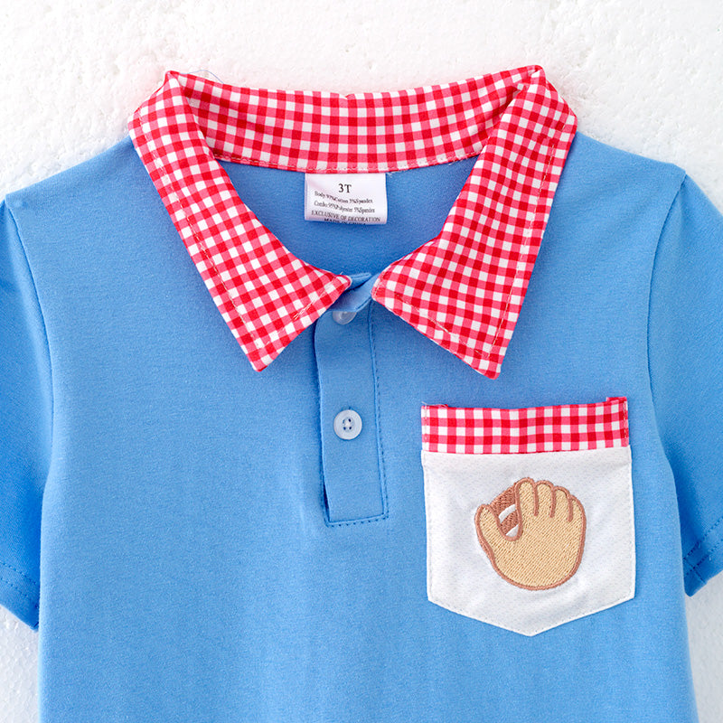 (In Stock)Boys Spring and Summer Baseball Embroidery Outfit Set