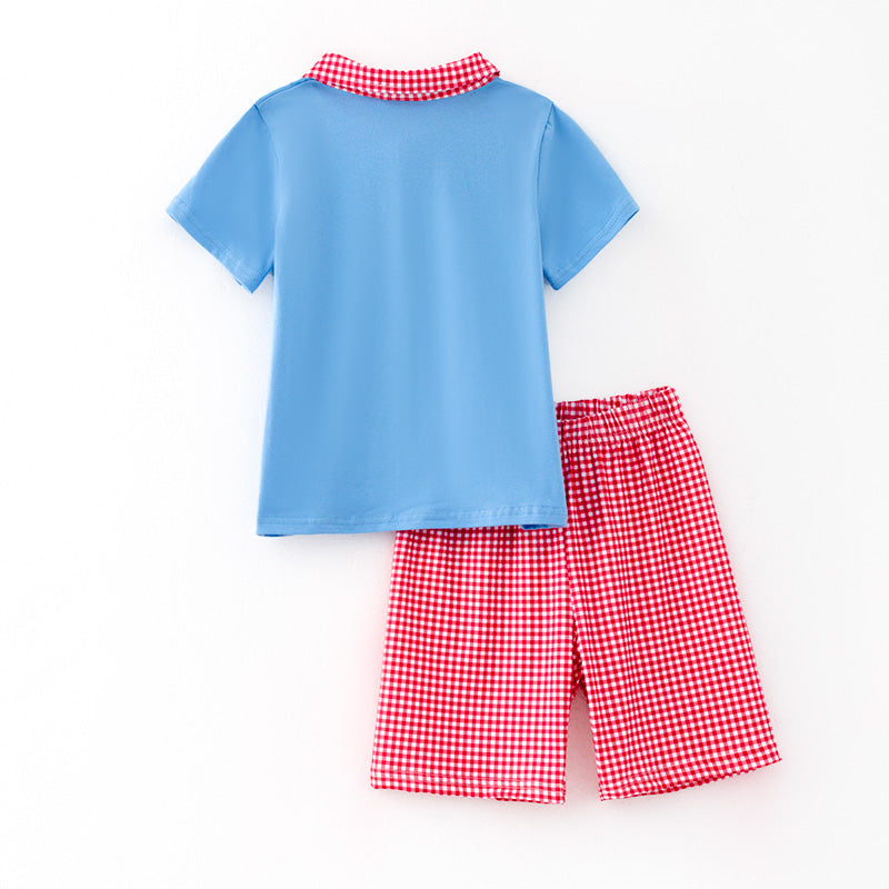 (In Stock)Boys Spring and Summer Baseball Embroidery Outfit Set