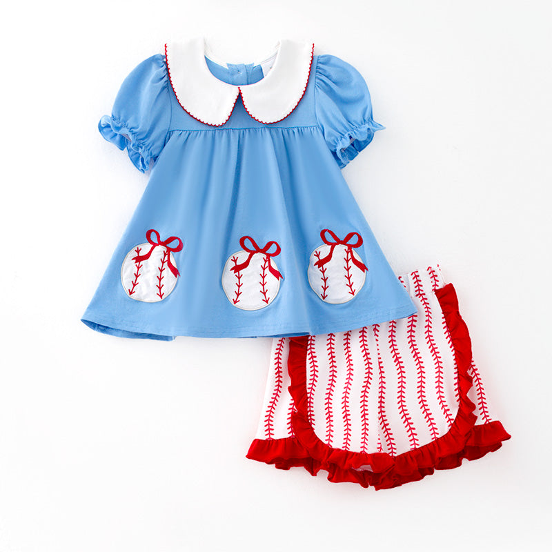 (In Stock)Girls Spring and Summer Baseball Applique Outfit Set