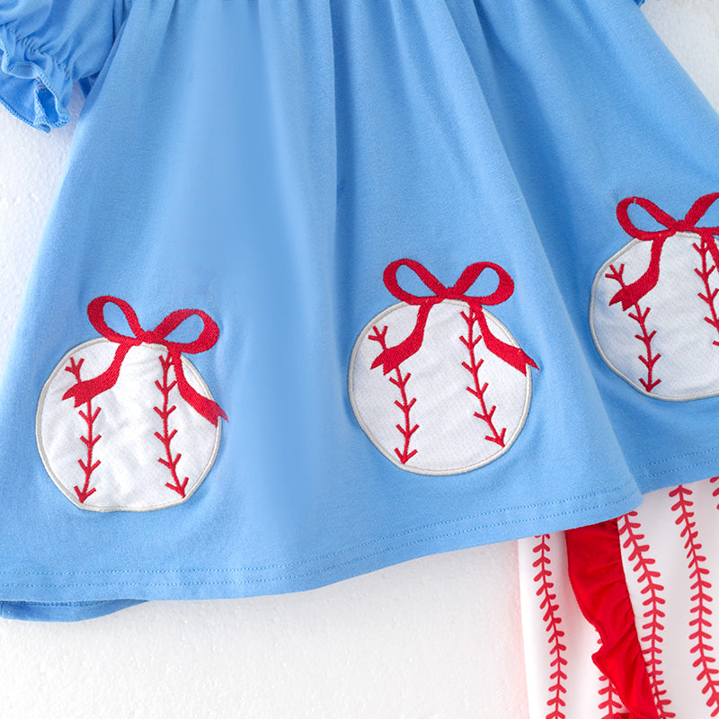 (In Stock)Girls Spring and Summer Baseball Applique Outfit Set