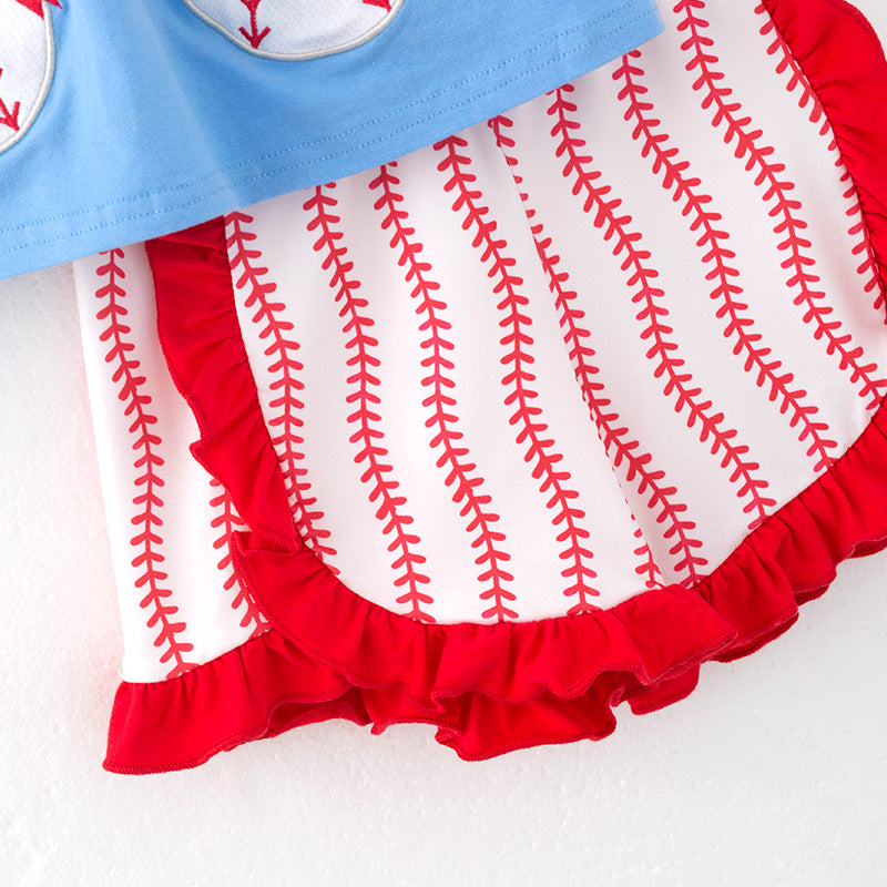 (In Stock)Girls Spring and Summer Baseball Applique Outfit Set