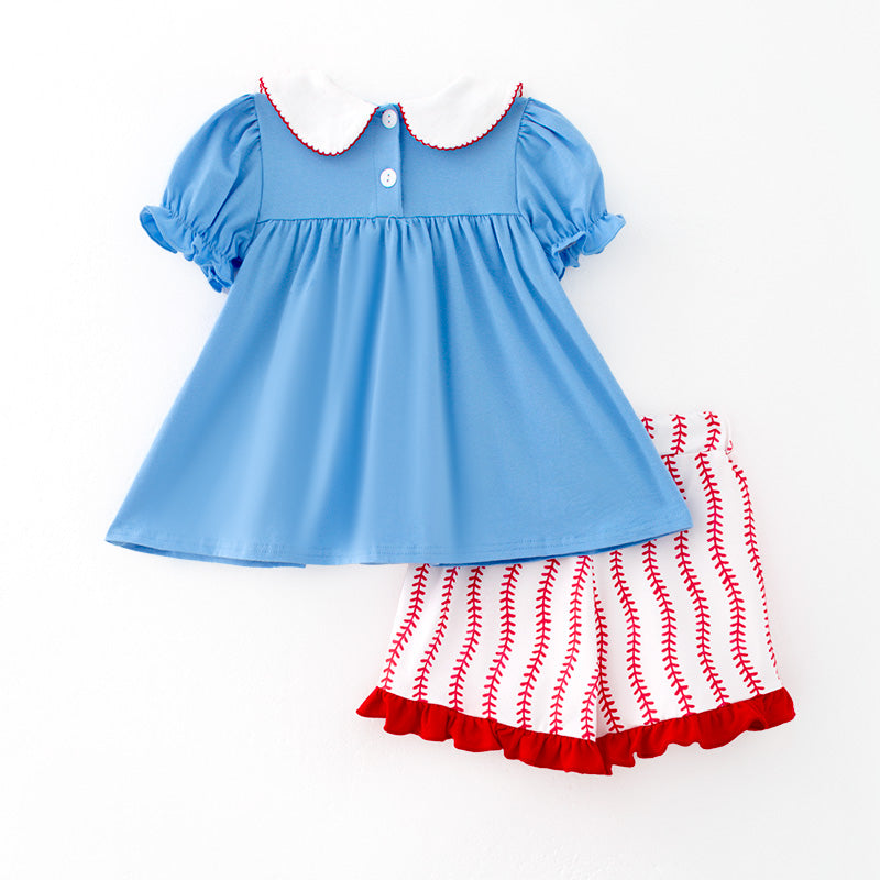 (In Stock)Girls Spring and Summer Baseball Applique Outfit Set