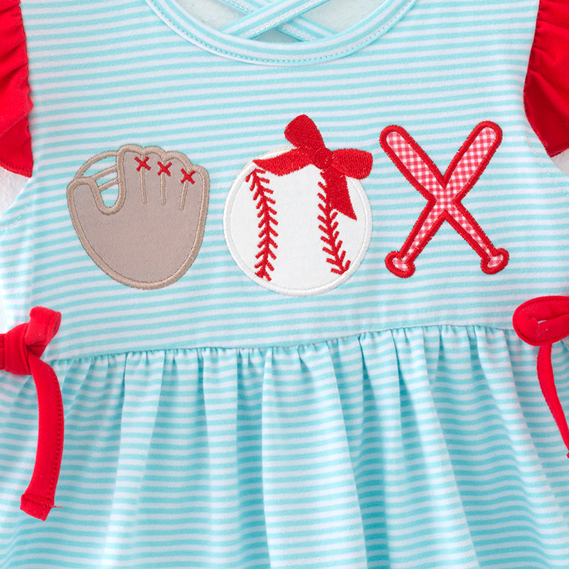 (In Stock)Girls Spring and Summer Baseball Applique Outfit Set