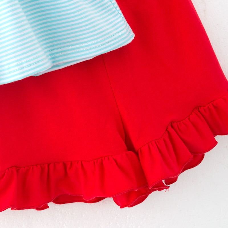 (In Stock)Girls Spring and Summer Baseball Applique Outfit Set