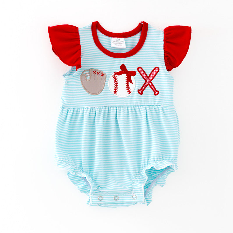 (In Stock)Toddler Girls Spring and Summer Baseball Applique Romper