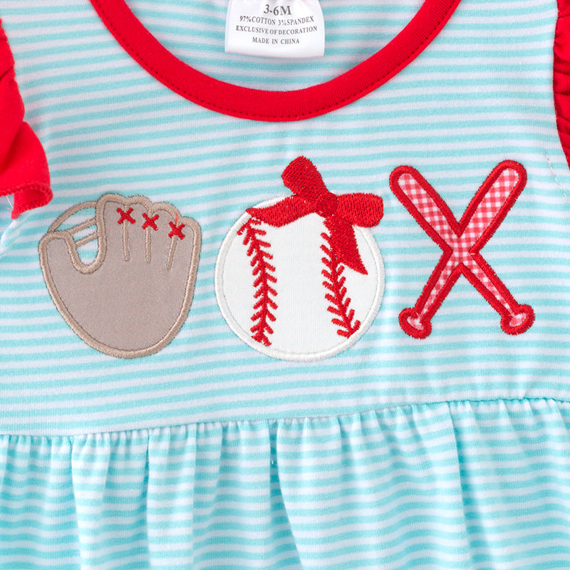 (In Stock)Toddler Girls Spring and Summer Baseball Applique Romper
