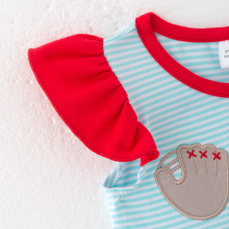 (In Stock)Toddler Girls Spring and Summer Baseball Applique Romper