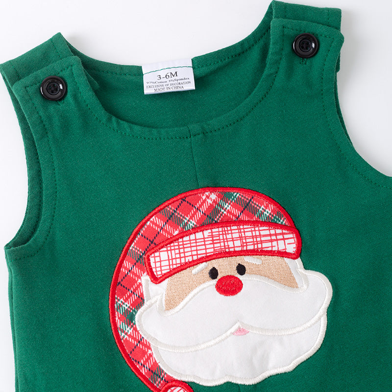 (In Stock)Toddler Boys Christmas Santa Claus Applique Romper 2 Pcs