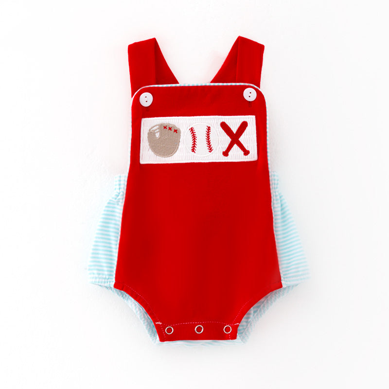 (In Stock)Toddler Boys Spring and Summer Baseball Embroidery Smocked Romper