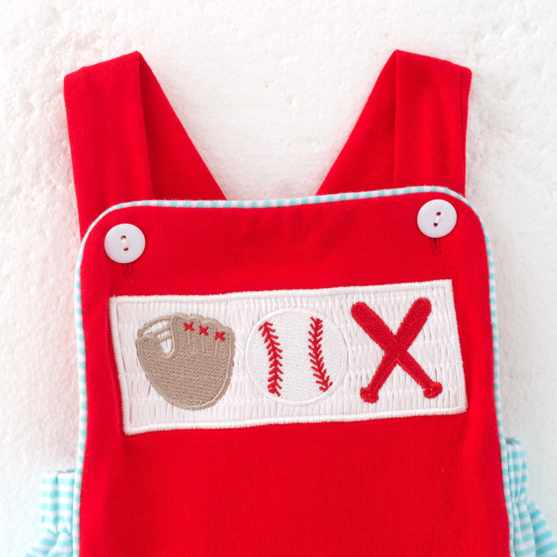 (In Stock)Toddler Boys Spring and Summer Baseball Embroidery Smocked Romper