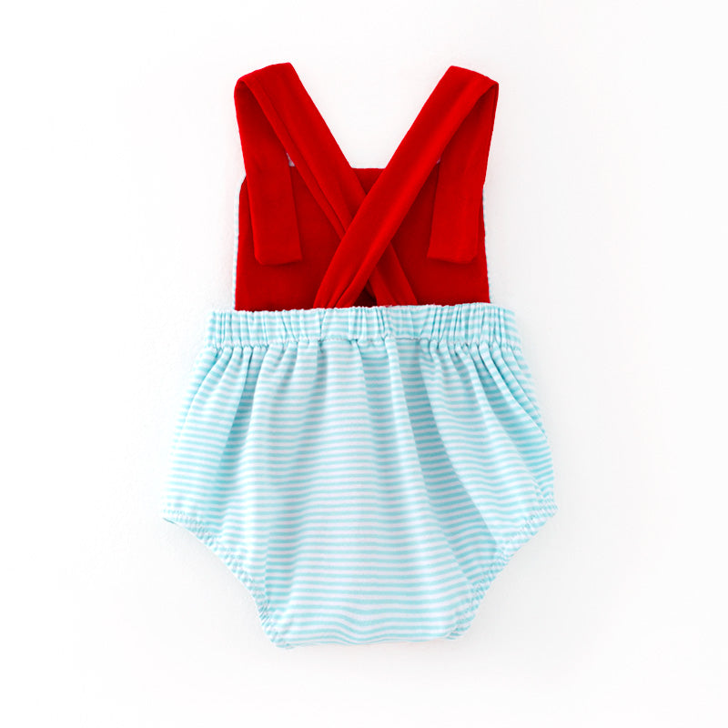 (In Stock)Toddler Boys Spring and Summer Baseball Embroidery Smocked Romper