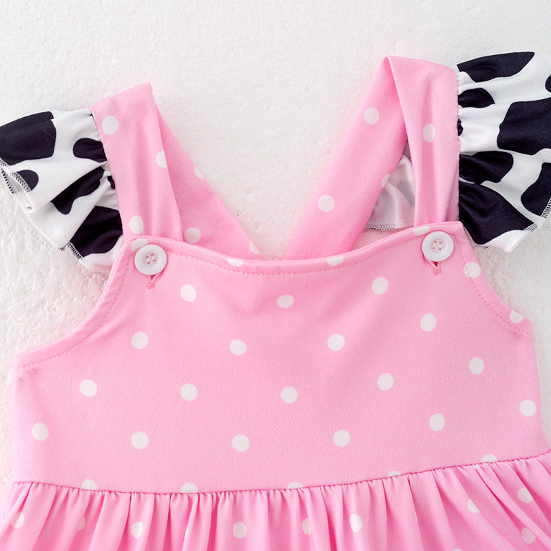 (In Stock)Girls Spring and Summer Cow Applique Dress