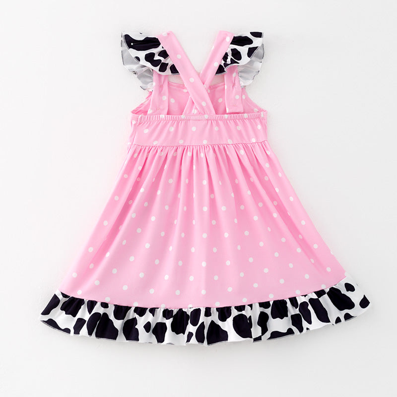 (In Stock)Girls Spring and Summer Cow Applique Dress