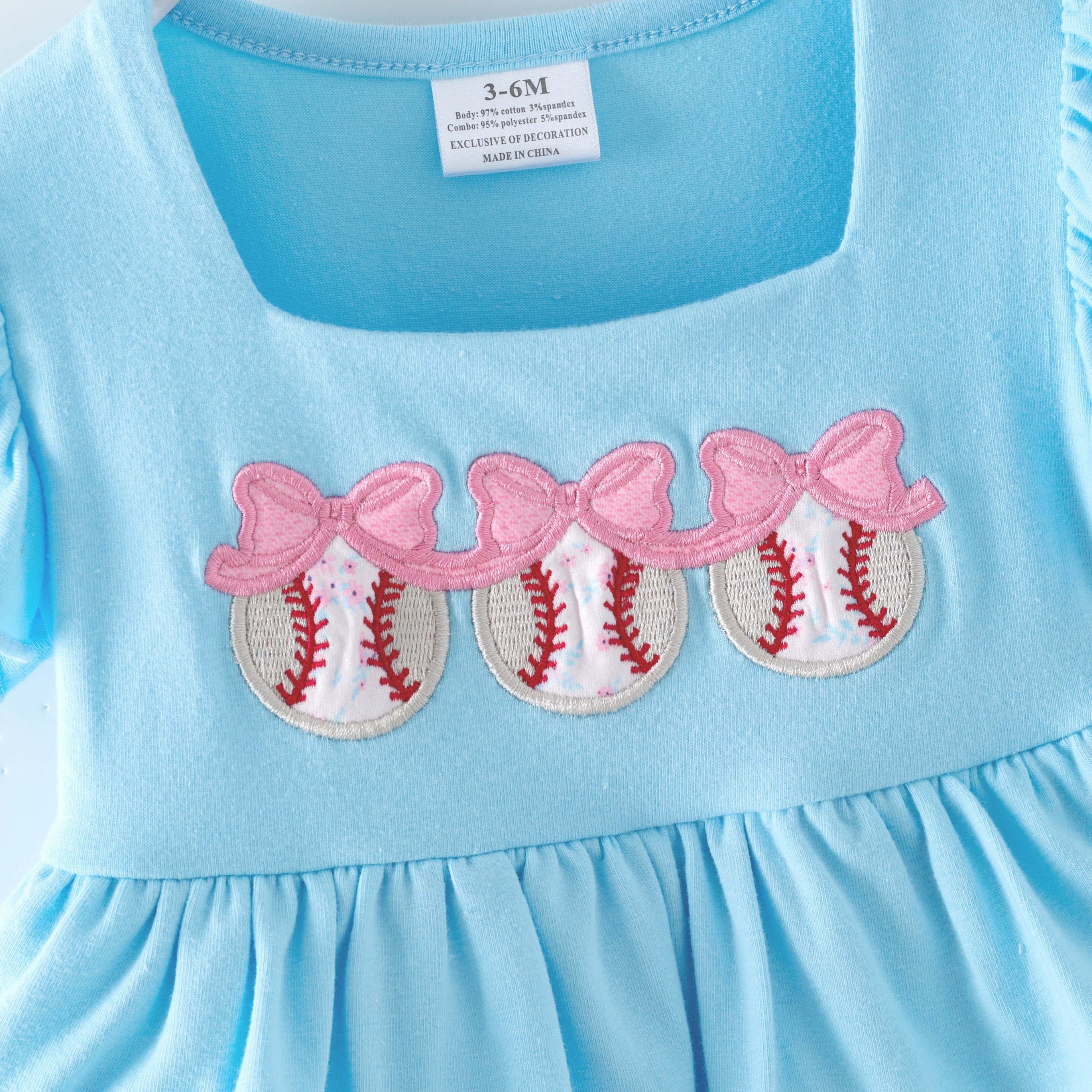 (In Stock)Toddler Girls Spring&Summer Baseball Applique Ruffle Romper