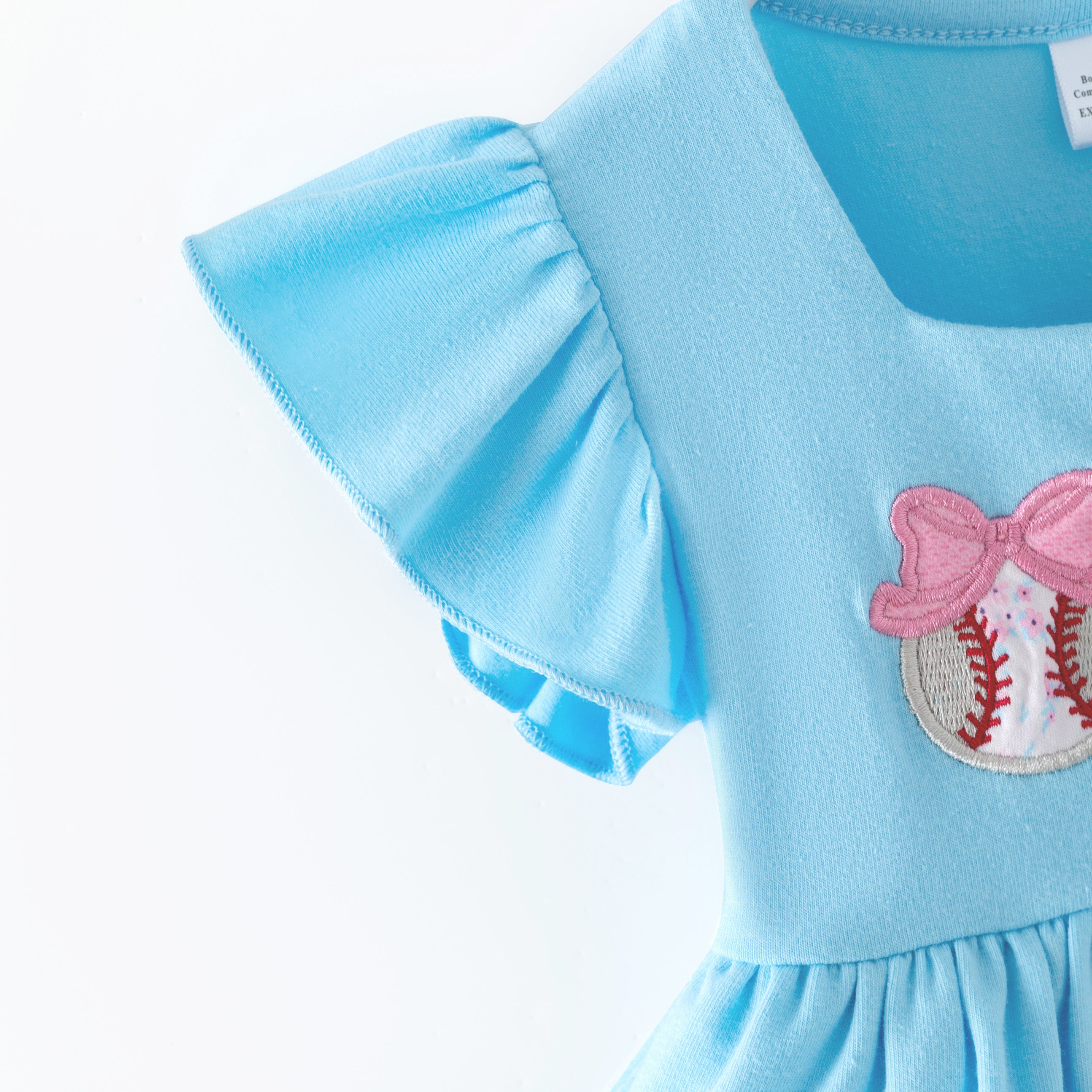 (In Stock)Toddler Girls Spring&Summer Baseball Applique Ruffle Romper