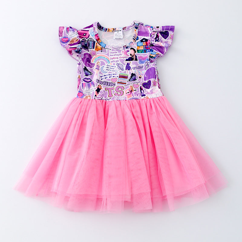 (Pre Order)Girls Summer TS Print Tutu Tulle Dress