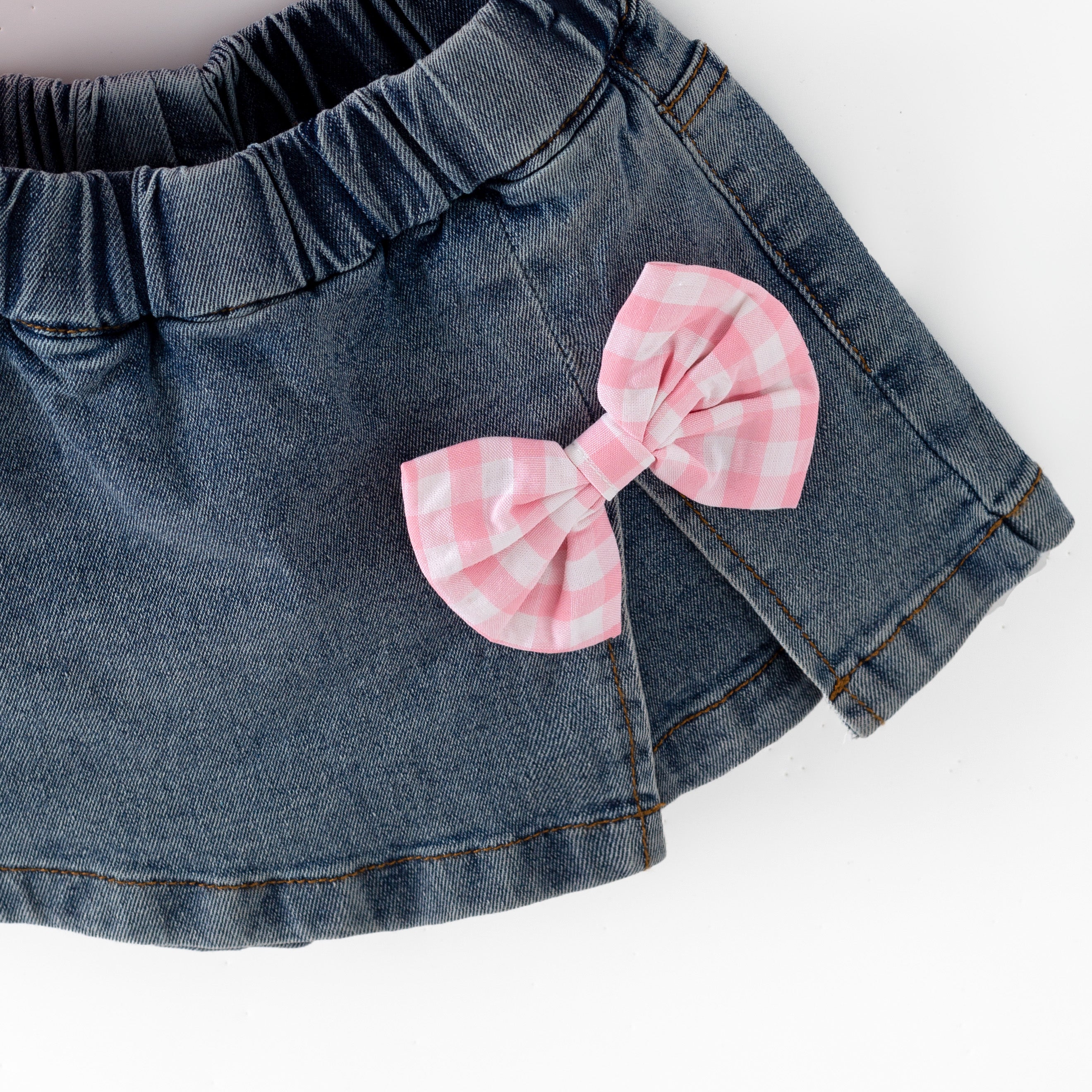 (In Stock)Girls Spring&Summer Strawberry Applique Denim Skort Set