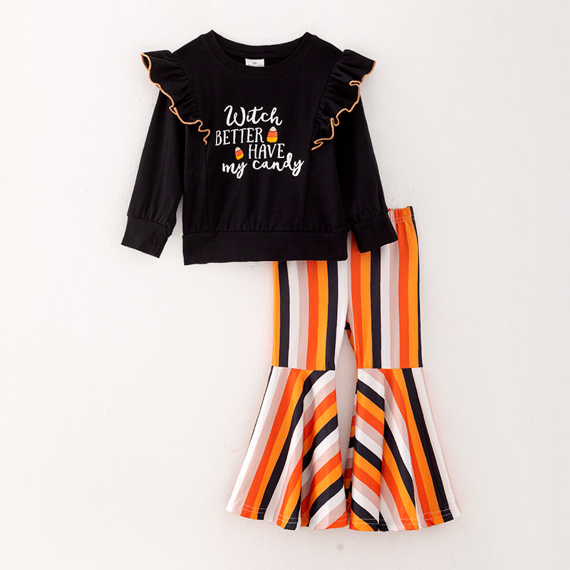 (In Stock G11-5-2)Girls Halloween Print Outfit Set