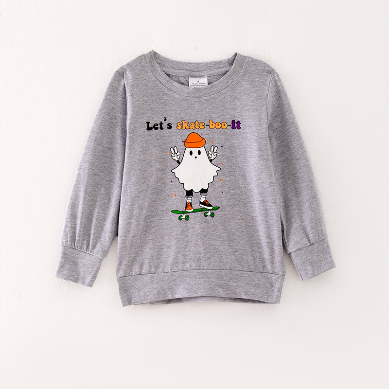 (In Stock G11-1-1)Girls Grey Halloween Print Top