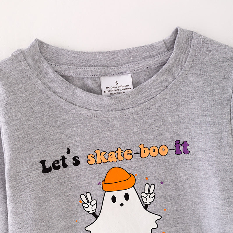 (In Stock G11-1-1)Girls Grey Halloween Print Top