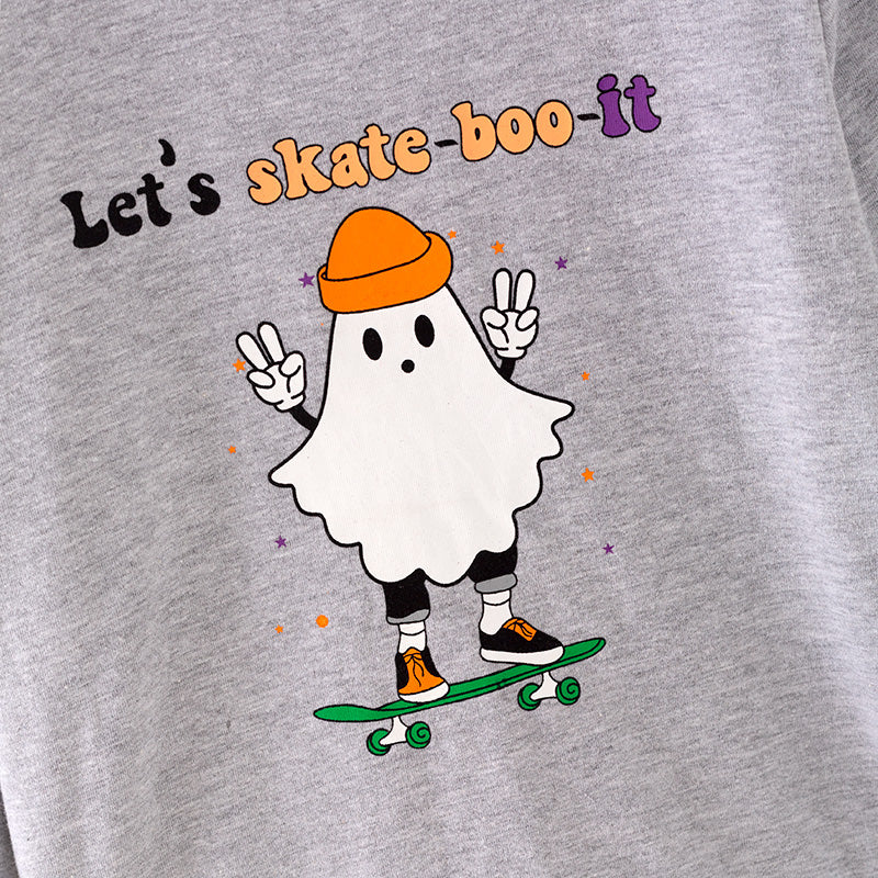 (In Stock G11-1-1)Girls Grey Halloween Print Top